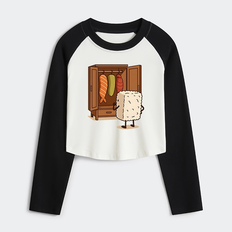 Tokyo-Tiger Sushi Pick Out Clothes Women's Crop Raglan T-Shirt