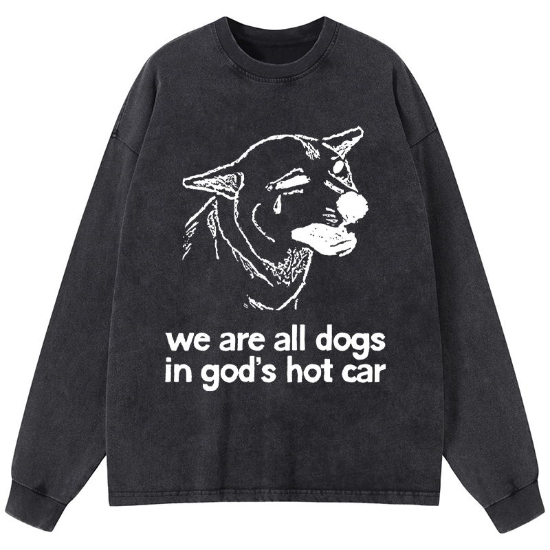 Tokyo-Tiger Sad Dog Funny Washed Long Sleeve T-Shirt