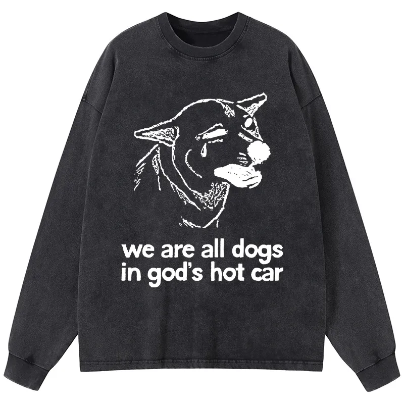 Tokyo-Tiger Sad Dog Funny Washed Long Sleeve T-Shirt