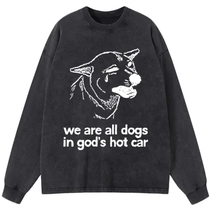 Tokyo-Tiger Sad Dog Funny Washed Long Sleeve T-Shirt