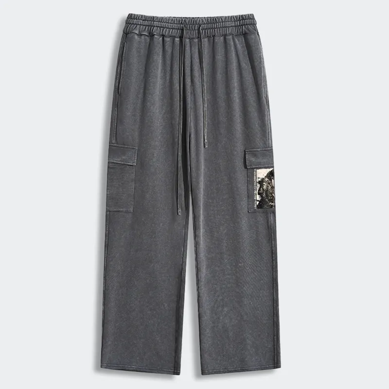 Tokyo-Tiger Cat Samurai Retro Washed Utility Sweatpants