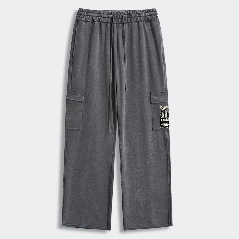 Tokyo-Tiger Cat And Canned Fish Washed Utility Sweatpants