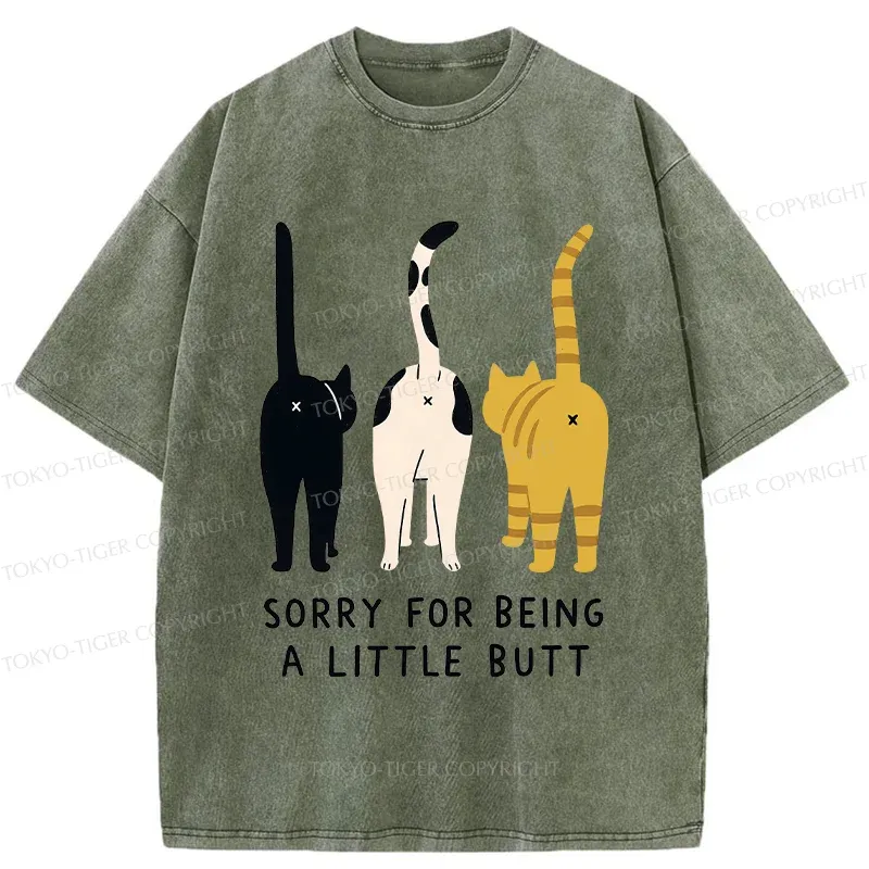Tokyo-Tiger Cat's Butt Funny Washed T-Shirt