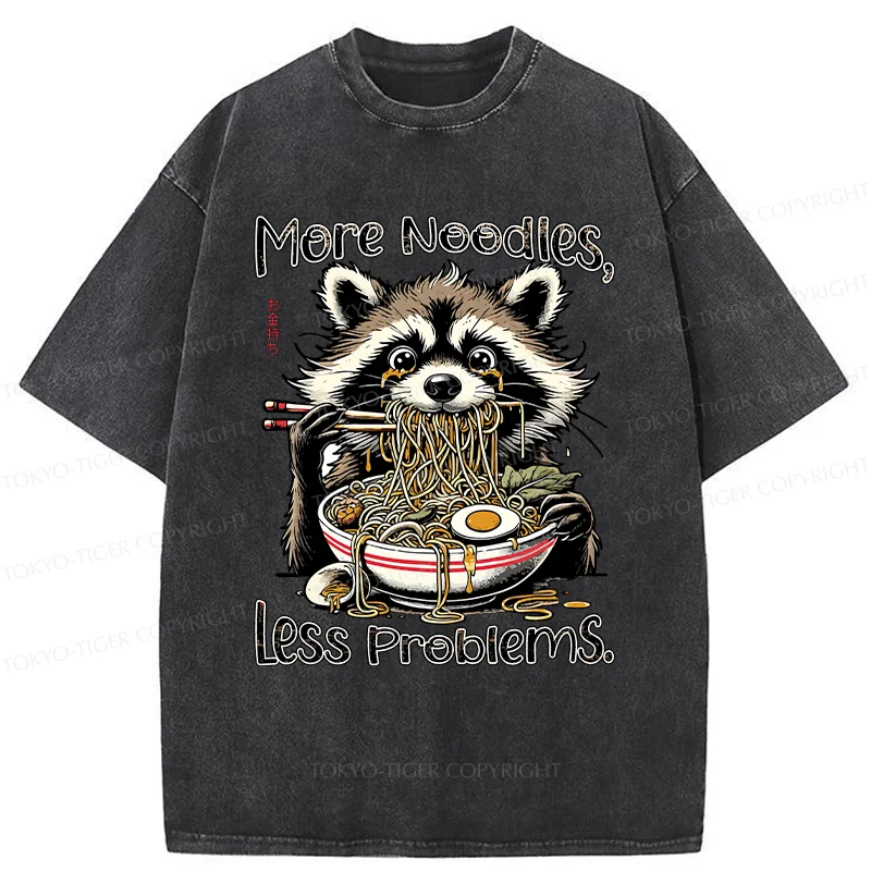 Tokyo-Tiger Raccoon Eating Delicious Ramen Washed T-Shirt