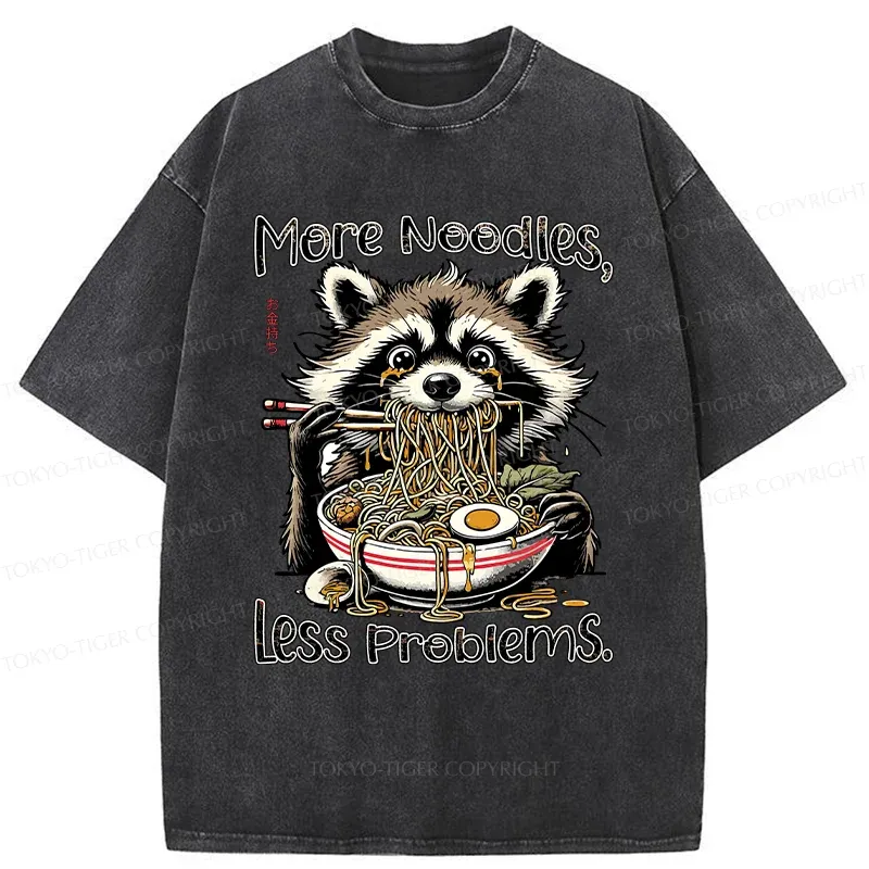 Tokyo-Tiger Raccoon Eating Delicious Ramen Washed T-Shirt