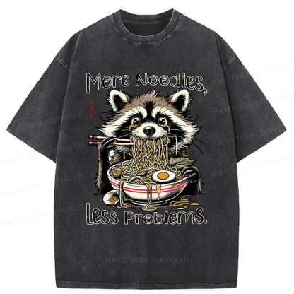 Tokyo-Tiger Raccoon Eating Delicious Ramen Washed T-Shirt