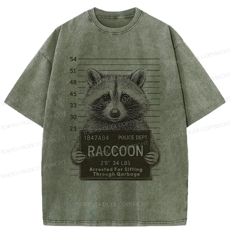 Tokyo-Tiger Arrested Raccoon Washed T-Shirt