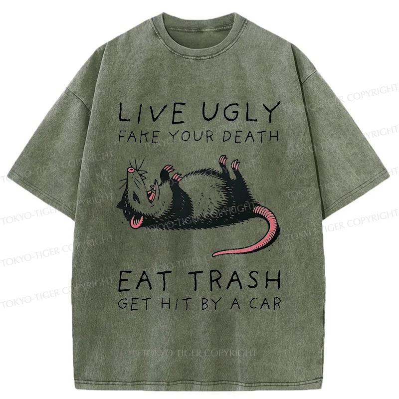 Tokyo-Tiger Possum Playing Dead Funny Washed T-Shirt