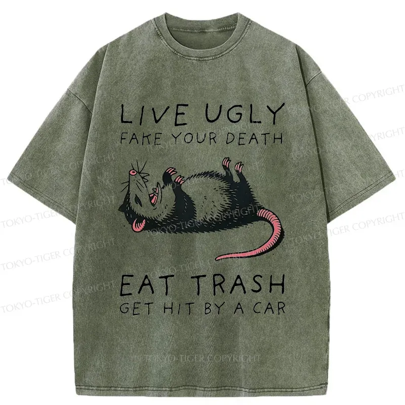 Tokyo-Tiger Possum Playing Dead Funny Washed T-Shirt