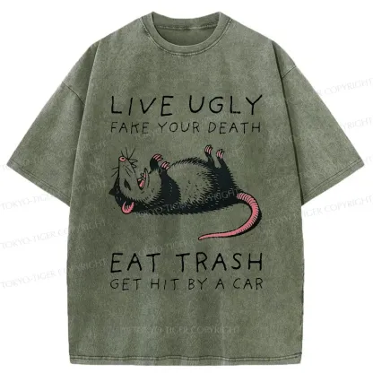 Tokyo-Tiger Possum Playing Dead Funny Washed T-Shirt