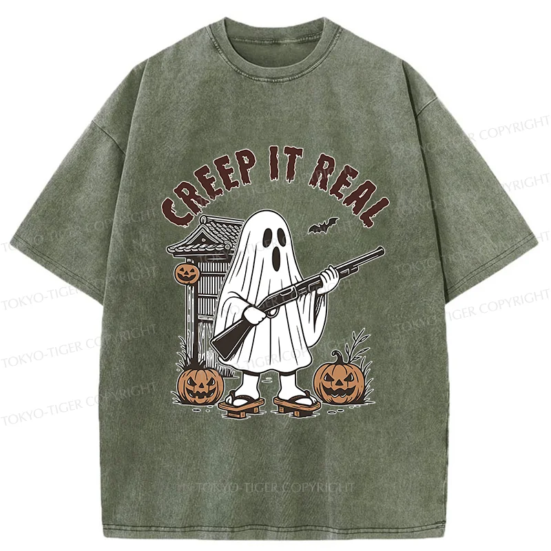 Tokyo-Tiger Halloween Japanese Ghost Washed T-Shirt