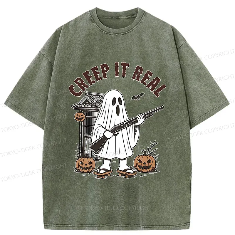 Tokyo-Tiger Halloween Japanese Ghost Washed T-Shirt Sale