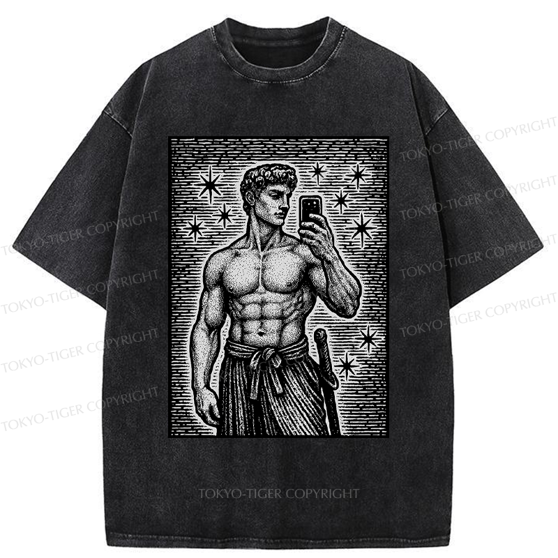 Tokyo-Tiger Workout Selfie David Washed T-Shirt