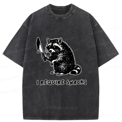 Tokyo-Tiger Raccoons Need Snacks Funny Washed T-Shirt
