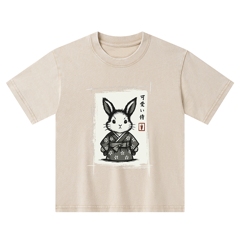 Tokyo-Tiger Woodcut Bunny Kids Washed T-Shirt