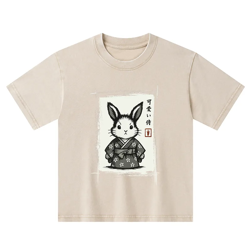 Tokyo-Tiger Woodcut Bunny Kids Washed T-Shirt