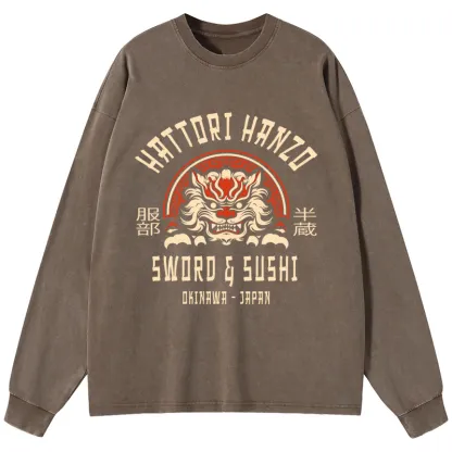 Tokyo-Tiger Hattori Hanzo Sword Washed Long Sleeve T-Shirt