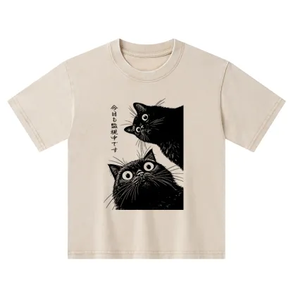 Tokyo-Tiger The Cat Is Watching Today Kids Washed T-Shirt