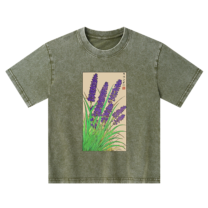 Tokyo-Tiger Japanese Lavender Kids Washed T-Shirt