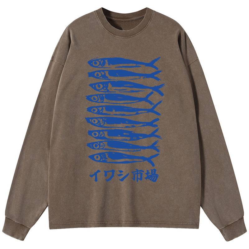 Tokyo-Tiger Sardine Market Washed Long Sleeve T-Shirt