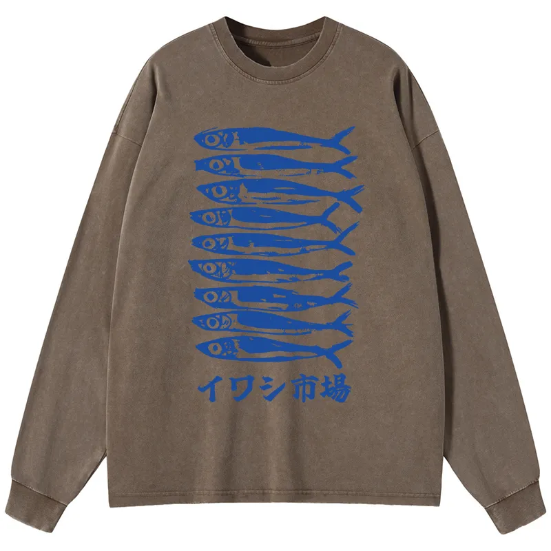 Tokyo-Tiger Sardine Market Washed Long Sleeve T-Shirt