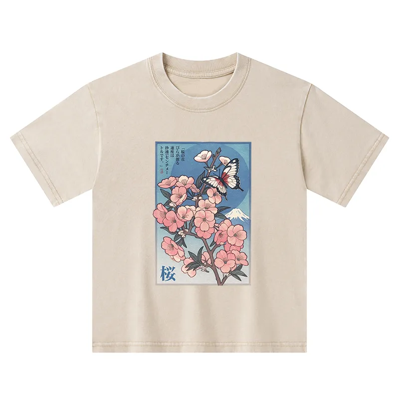 Tokyo-Tiger Ukiyoe Japanese Cherry blossoms Poster Kids Washed T-Shirt