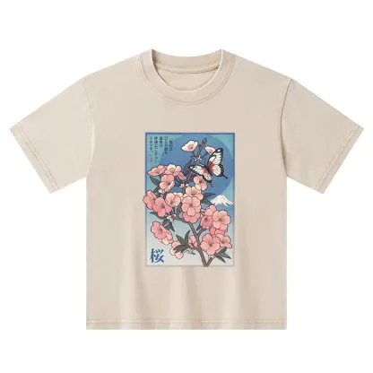 Tokyo-Tiger Ukiyoe Japanese Cherry blossoms Poster Kids Washed T-Shirt