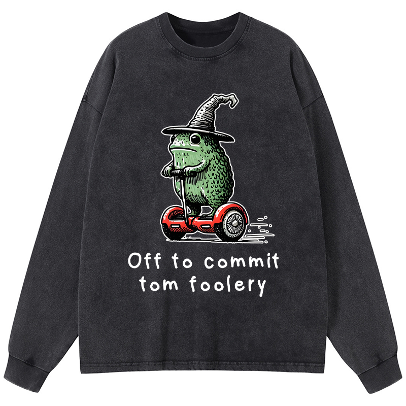 Tokyo-Tiger Frog Riding A Balance Scooter Washed Long Sleeve T-Shirt