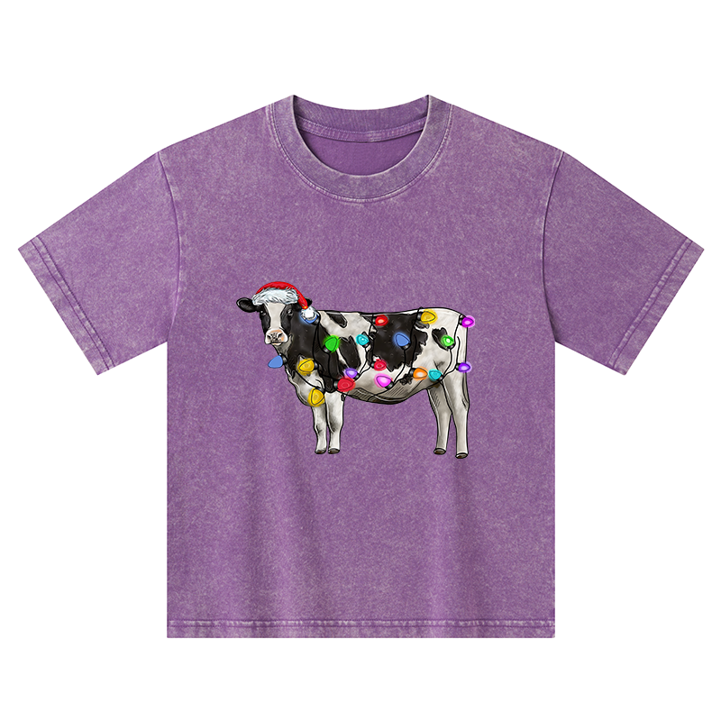 Tokyo-Tiger Christmas Cow Kids Washed T-Shirt