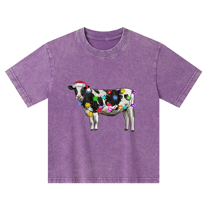 Tokyo-Tiger Christmas Cow Kids Washed T-Shirt