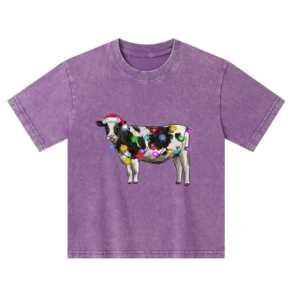 Tokyo-Tiger Christmas Cow Kids Washed T-Shirt