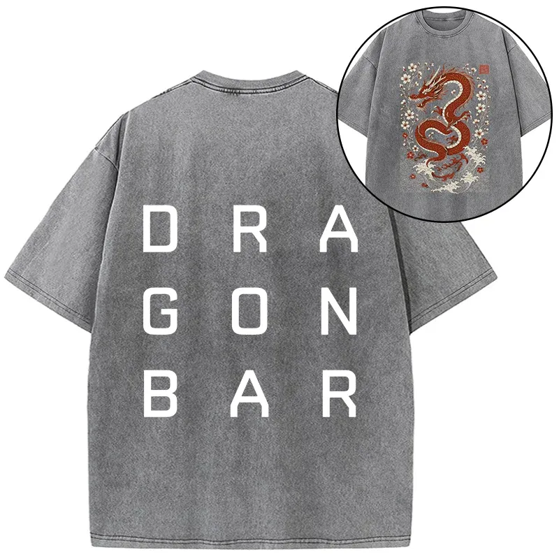 Tokyo-Tiger Japanese Red Dragon Front Back Washed T-Shirt