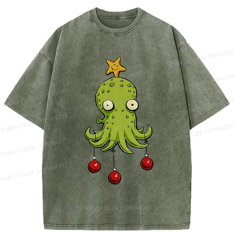 Tokyo-Tiger Christmas Tree Octopus Washed T-Shirt
