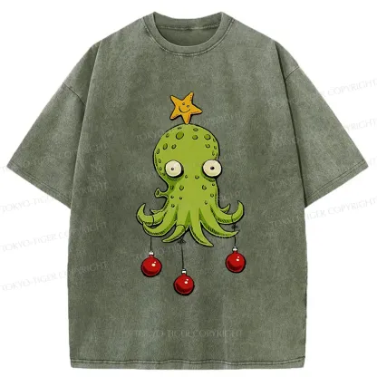 Tokyo-Tiger Christmas Tree Octopus Washed T-Shirt
