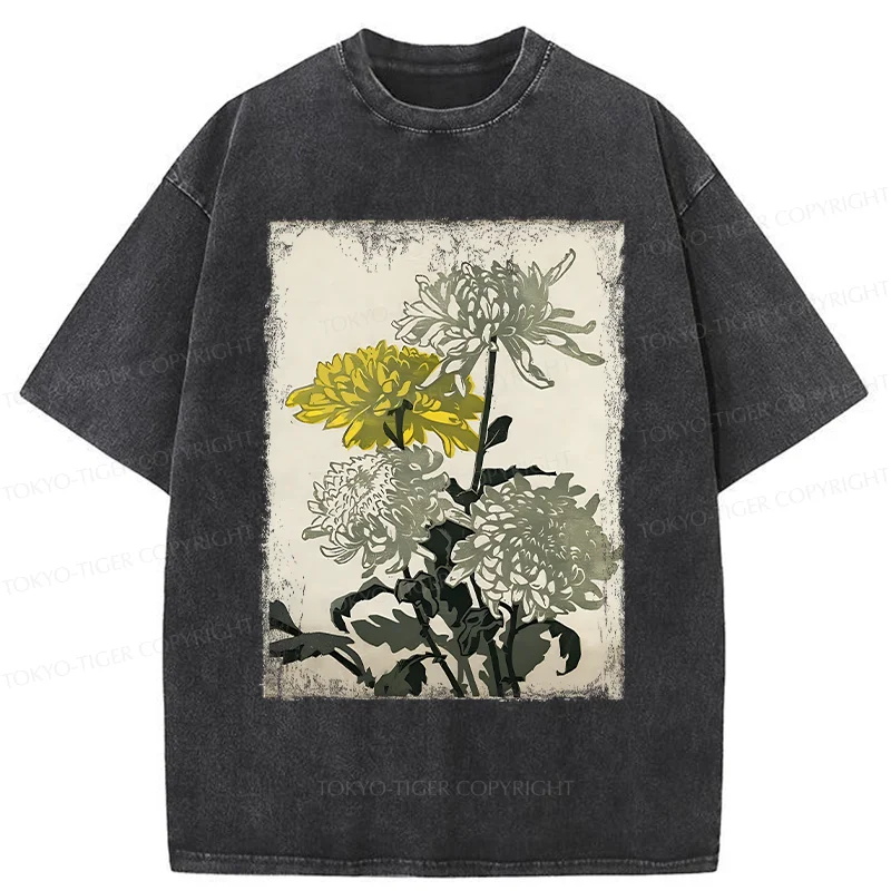 Tokyo-Tiger Japanese Chrysanthemum Washed T-Shirt