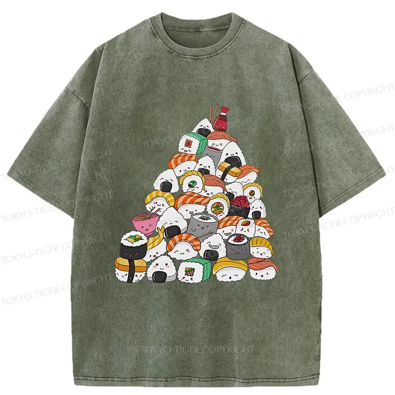 Tokyo-Tiger Christmas Sushi Washed T-Shirt