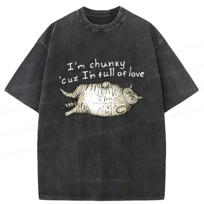 Tokyo-Tiger Fat Cat Funny Washed T-Shirt