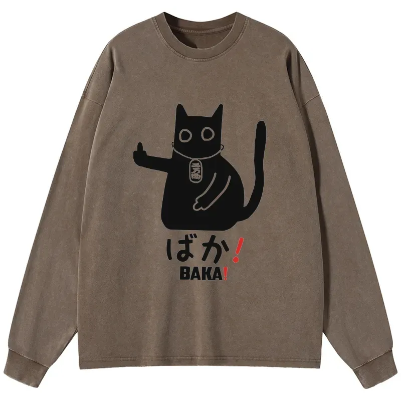 Tokyo-Tiger Japanese Baka Cat Washed Long Sleeve T-Shirt