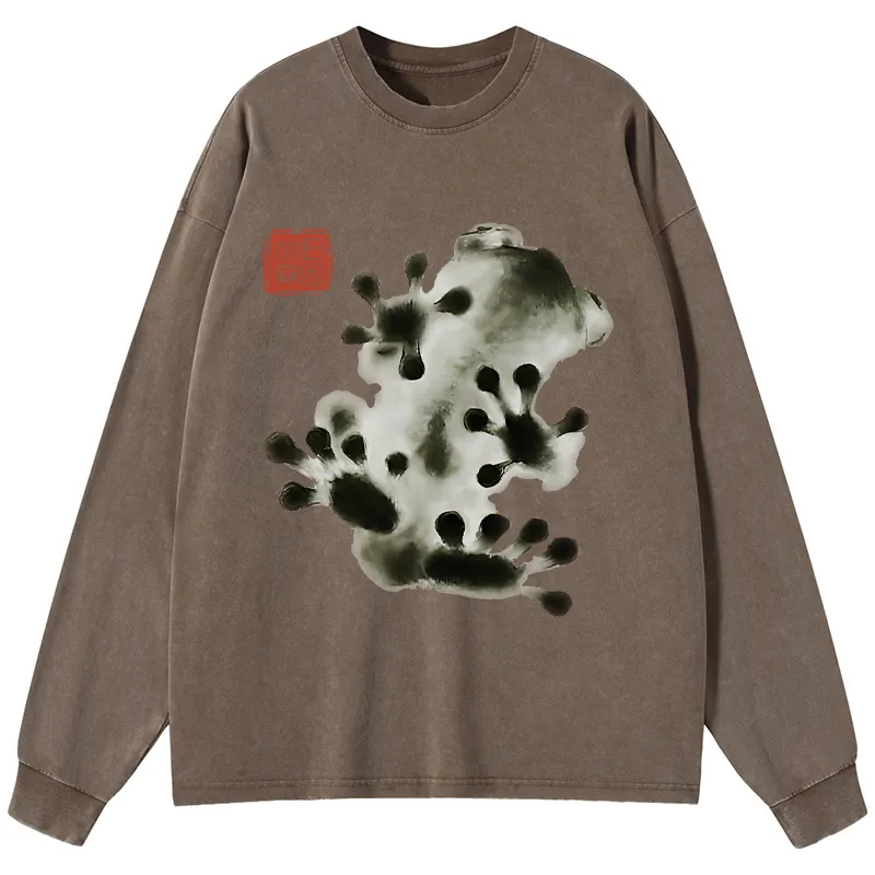 Tokyo-Tiger Ink Painting Frog Washed Long Sleeve T-Shirt