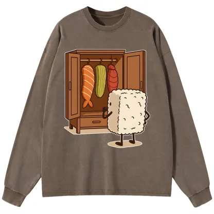 Tokyo-Tiger Sushi Pick Out Clothes Washed Long Sleeve T-Shirt