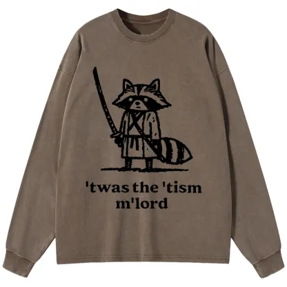 Tokyo-Tiger Focused Samurai Raccoon Washed Long Sleeve T-Shirt