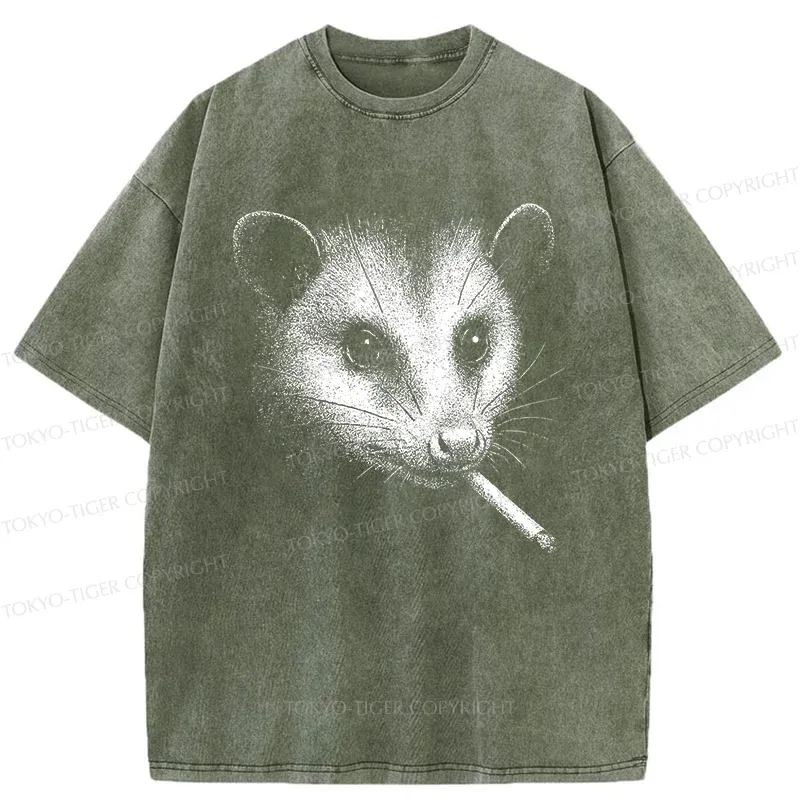 Tokyo-Tiger Possum Smoking Washed T-Shirt