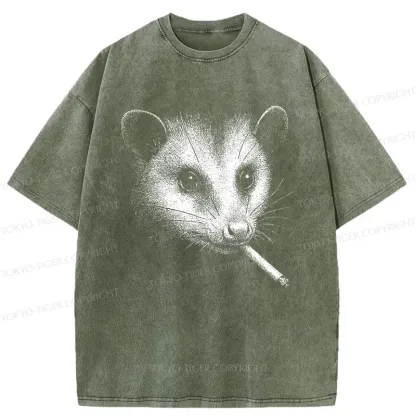 Tokyo-Tiger Possum Smoking Washed T-Shirt