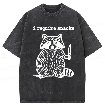 Tokyo-Tiger Silly Raccoon Needs Snacks Washed T-Shirt