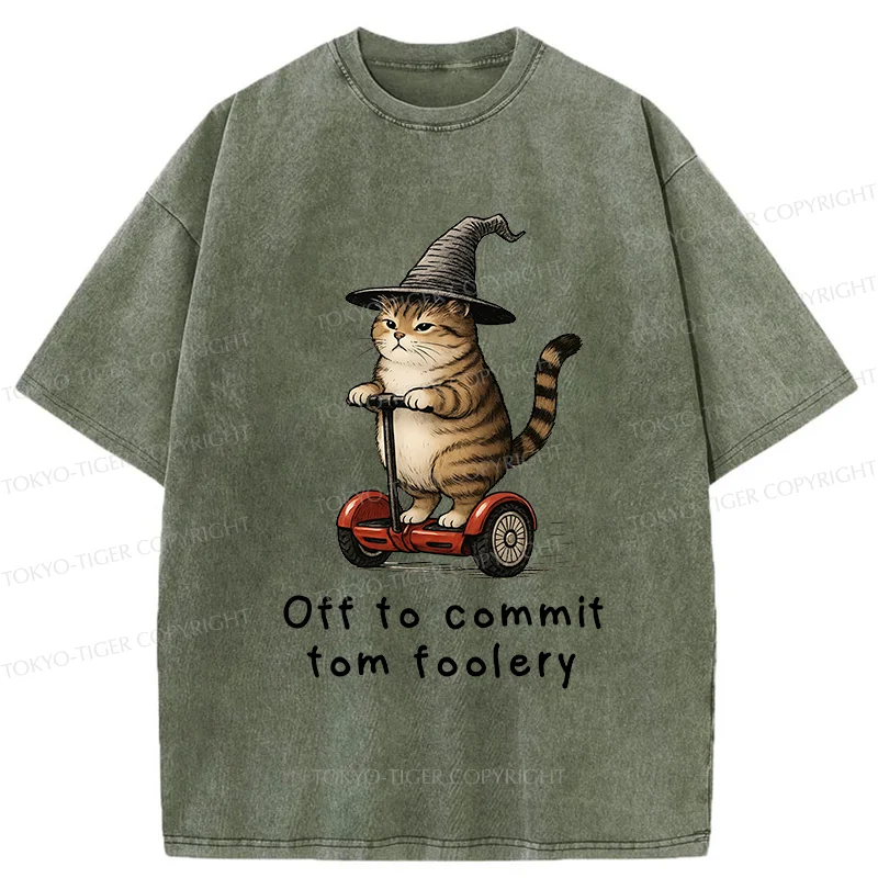 Tokyo-Tiger Orange Cat Riding Segway-style Washed T-Shirt
