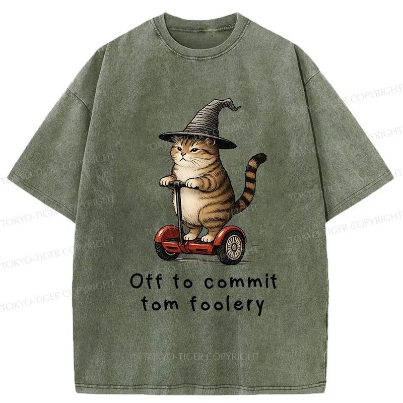 Tokyo-Tiger Orange Cat Riding Segway-style Washed T-Shirt