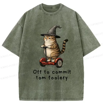 Tokyo-Tiger Orange Cat Riding Segway-style Washed T-Shirt