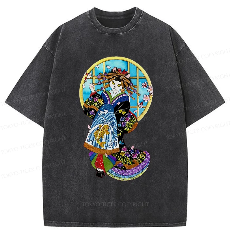 Tokyo-Tiger Geisha Cat Washed T-Shirt