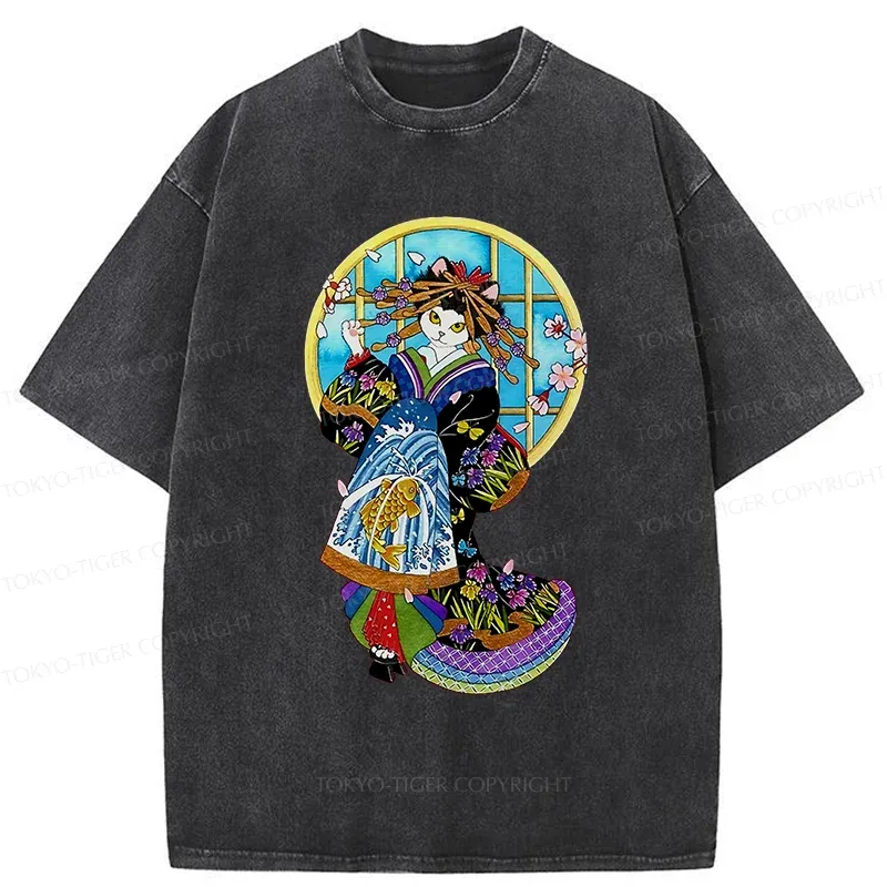 Tokyo-Tiger Geisha Cat Washed T-Shirt Sale