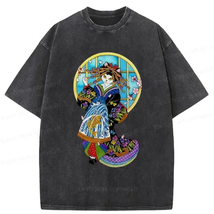 Tokyo-Tiger Geisha Cat Washed T-Shirt